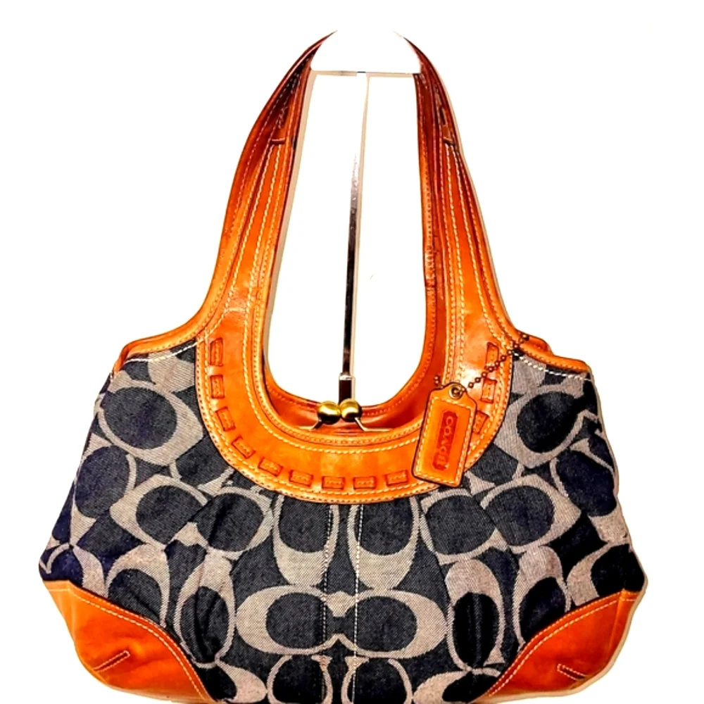 Coach Ergo Tattersall Leather & Signature Denim Satchel - Picture 2 of 9